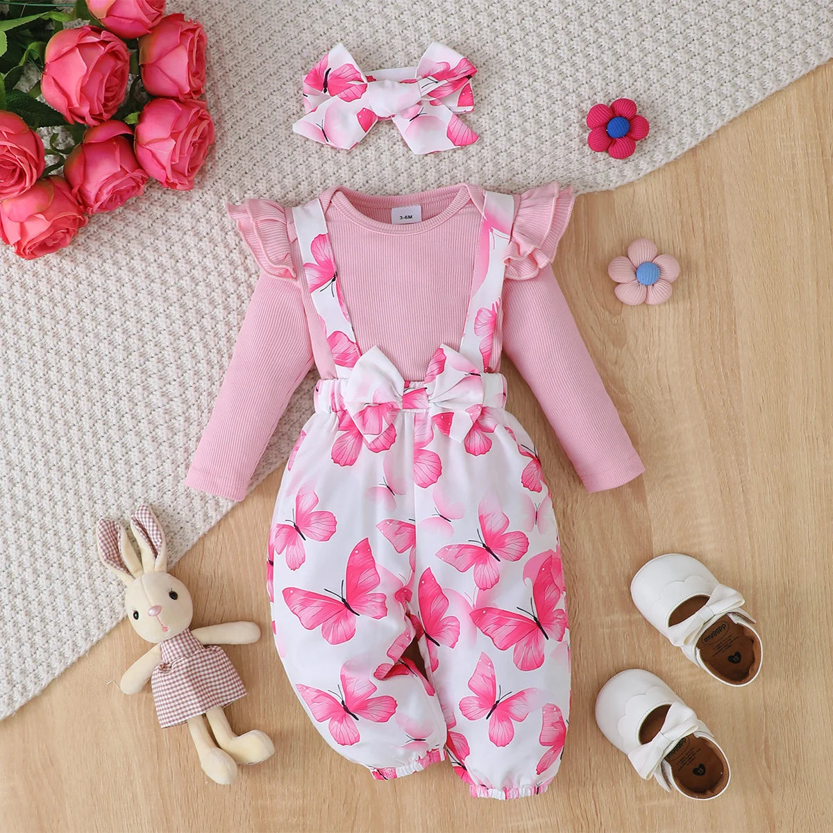 Ensemble Bébé Fille – Jumpsuit + Pantalon 3 pcs