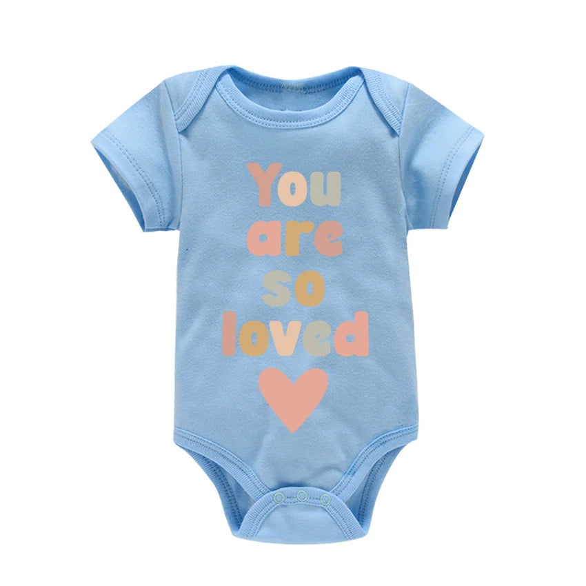 Newborn Baby Summer Rompers Infant Bodysuits Short Sleeve Jumpsuit “You Are So Loved” Baby Boy Girl Clothes Cotton  0-24 Months