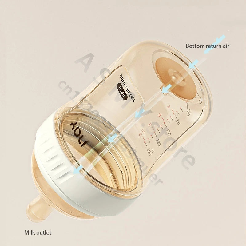 PPSU baby bottle, wide caliber, anti bloating and anti choking, baby learning drink cup, children's milk straw cup