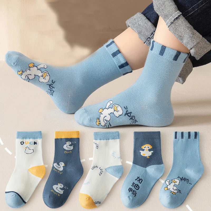 10 Pairs Boys Cartoon Duck Socks Children Baby Toddler Sport Socks School Student Spring Autumn Soft Kids Fashion Mid Tube Socks