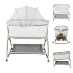 3-in-1 Baby Cot, Baby Bed, Baby Rocker, Baby Travel Bed with Mattress, Bassinet with 6 Height, Cradle Function, Breathable Mesh