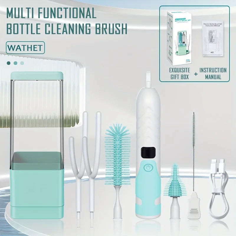 Rechargeable Electric Bottle Brush Set Cleaner Dual Speeds Water Bottle Soothing Item Straw Brushes Milk Stirrer Silicone Brush