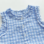 Ensemble Bébé Fille Été – Gilet Dentelle & Pantalon Large Bleu Blanc