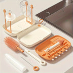 Silicone Bottle Brush Pacifier Brush with Storage Box Draining Rack Straw Brush for Baby Bottles Home Travel Cleaning Kit Safe