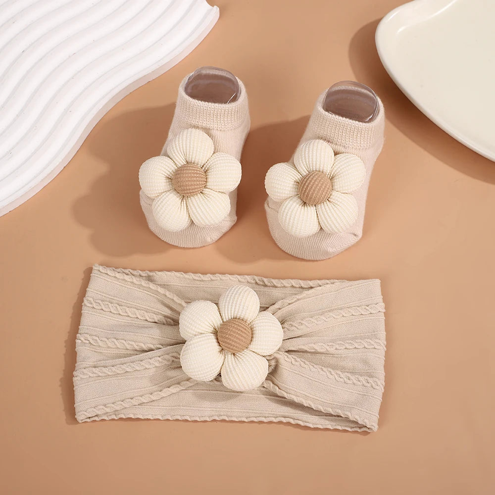 Ensemble Bébé Fille – Bandeau Fleur & Chaussettes