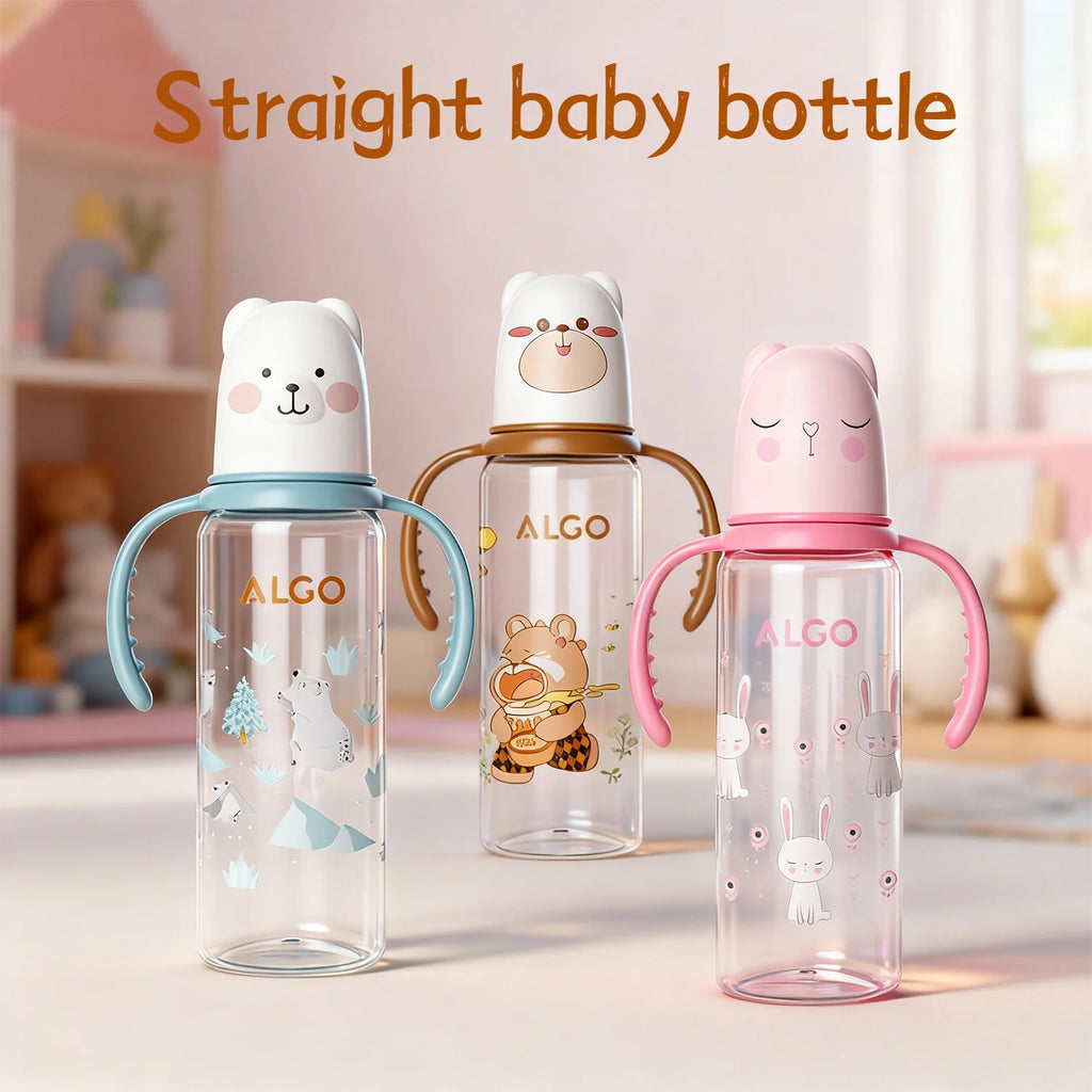 The new straight-body baby bottle, cute with handle, anti-flatulence standard mouth 240ml baby bottle, Christmas gift