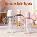 The new straight-body baby bottle, cute with handle, anti-flatulence standard mouth 240ml baby bottle, Christmas gift
