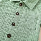 Ensemble Bébé Garçon Été – Chemise Col Revers & Short en Coton Lin