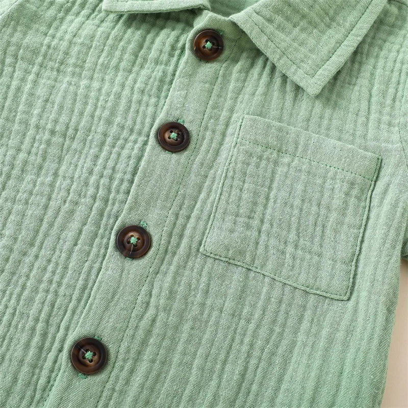 Ensemble Bébé Garçon Été – Chemise Col Revers & Short en Coton Lin
