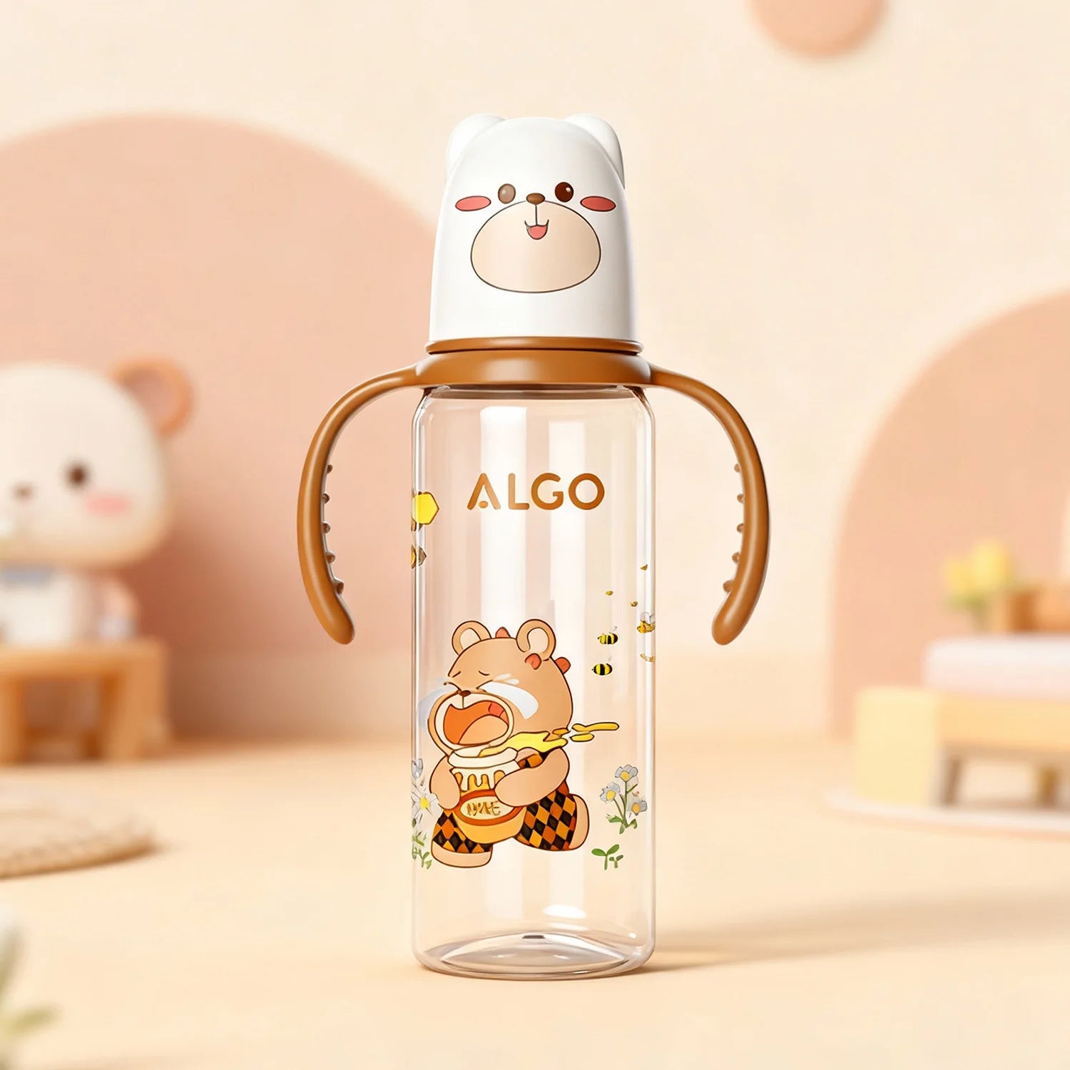 The new straight-body baby bottle, cute with handle, anti-flatulence standard mouth 240ml baby bottle, Christmas gift