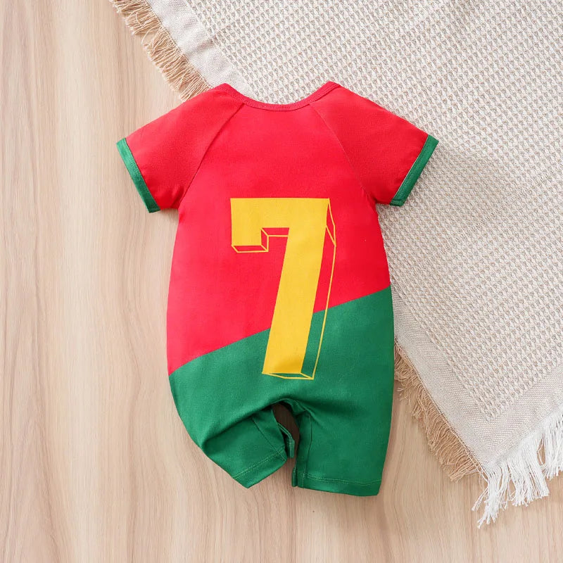 Combinaison Bébé Football – Body Été Rouge & Vert pour Nouveau-Né