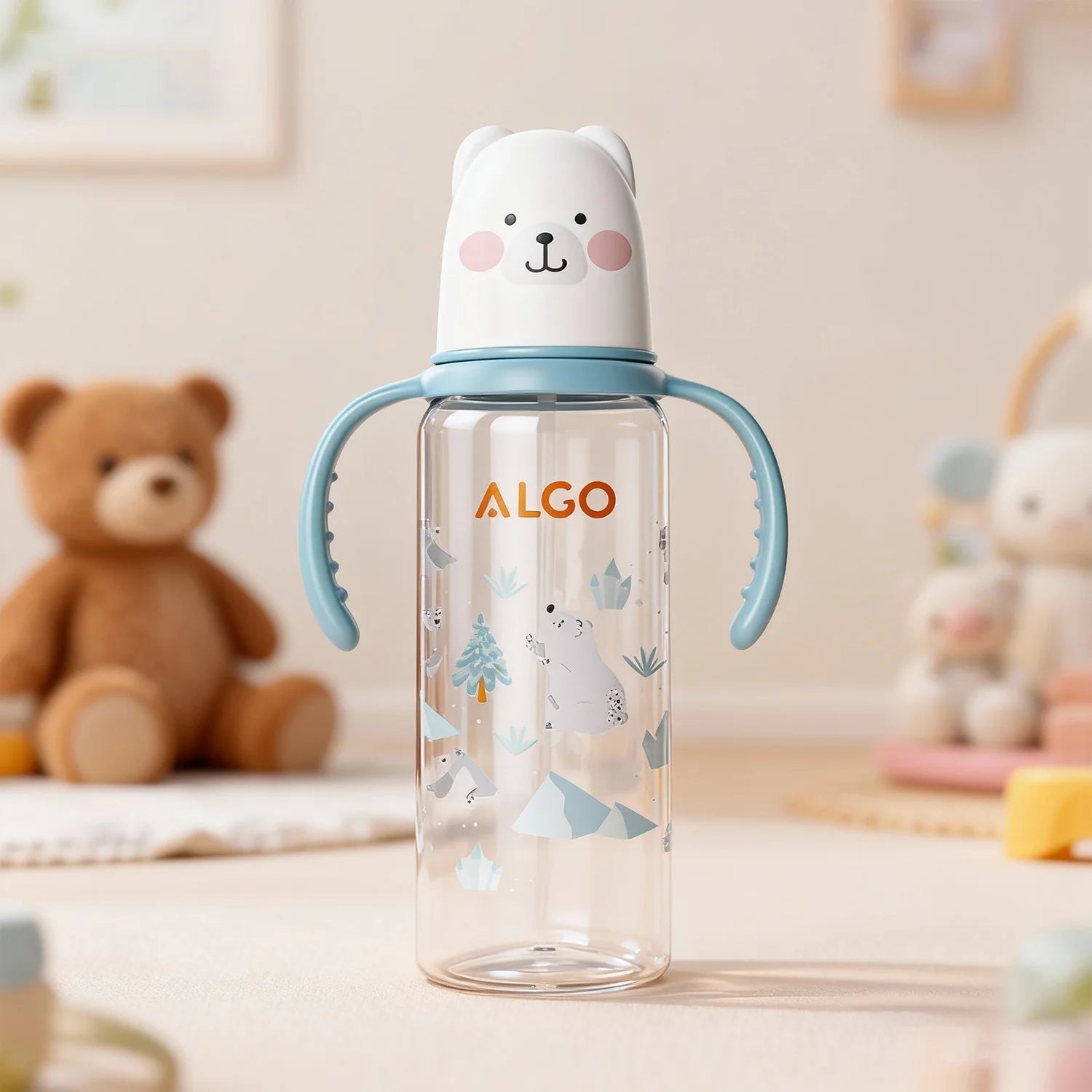 The new straight-body baby bottle, cute with handle, anti-flatulence standard mouth 240ml baby bottle, Christmas gift