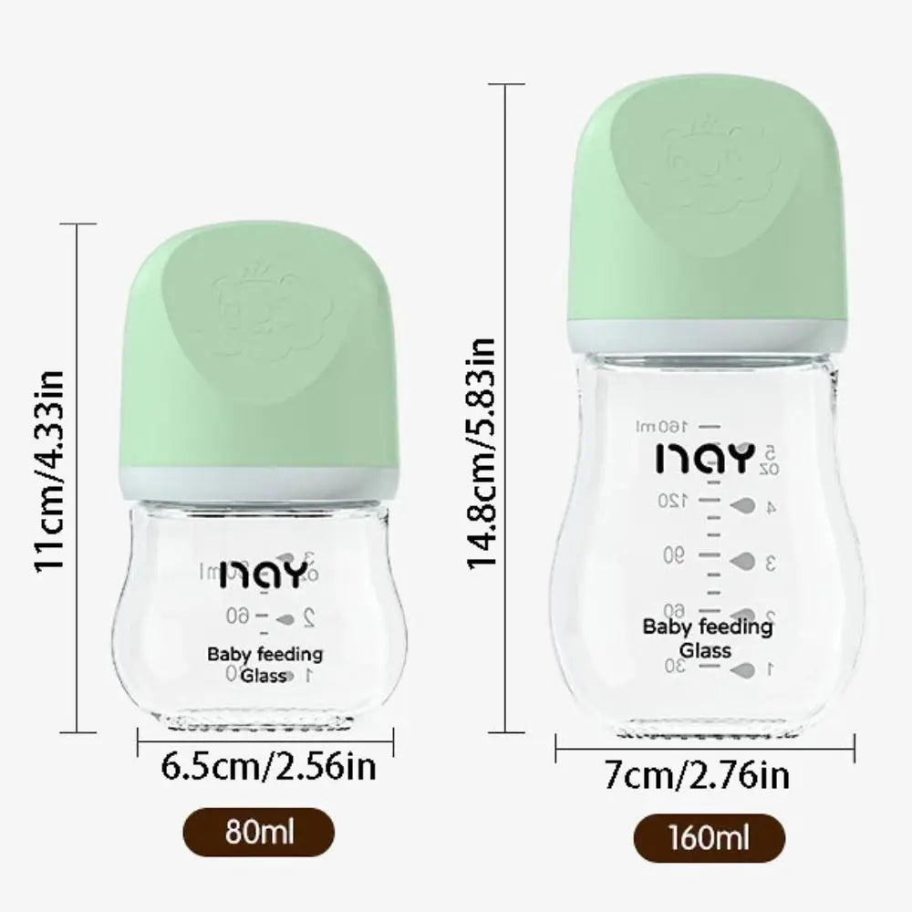 Cute Glass Baby Bottle Anti Choking 80/160ML Infant Milk Bottle Anti-flatulence Food Grade Baby Drinking Cup Toddler