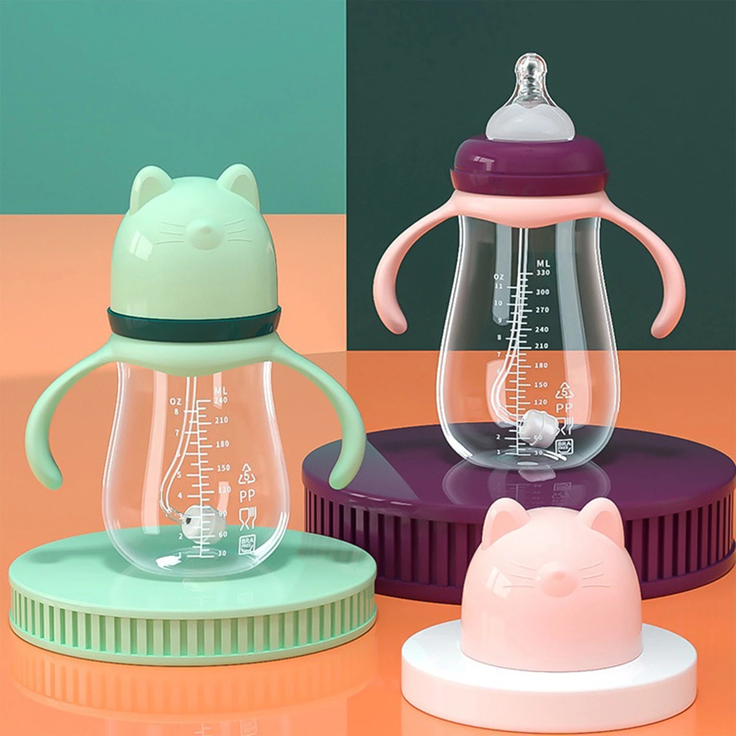 240ml newborn baby PP bottle, baby anti-colic bottle with handle, thickened and drop-proof, inverted without leakage, BPA-free