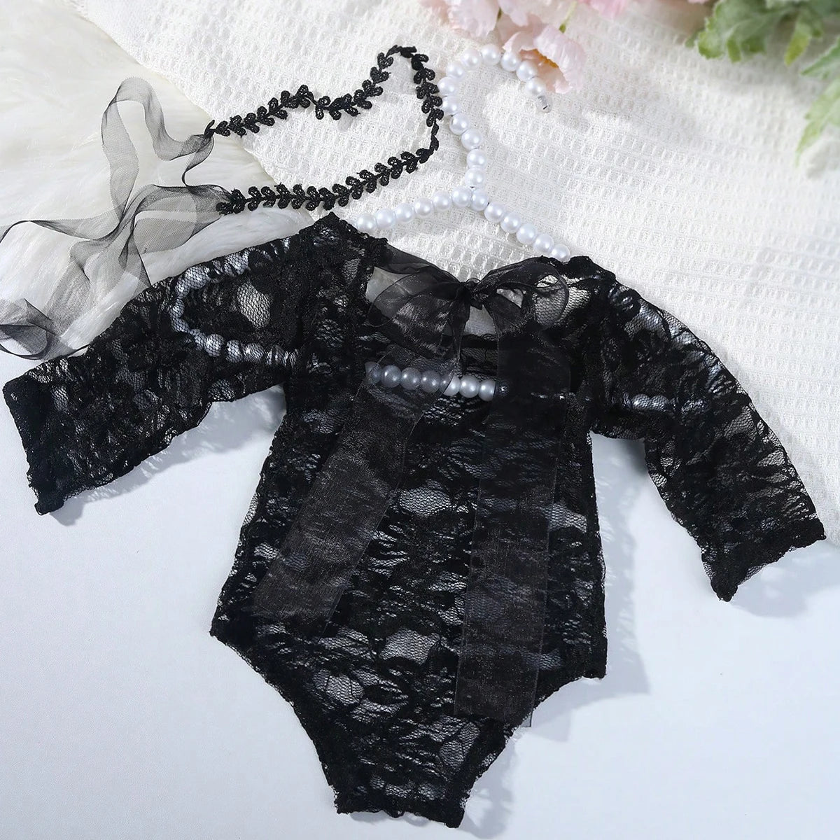 Ylsteed 2 Pieces Set Newborn Lace Romper Infant Photography Outfits with Matching Headband Baby Girl Photo Shooting Props