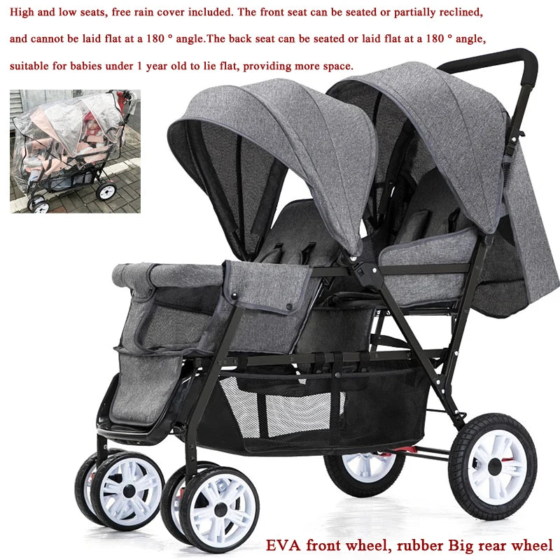 EU STOCK Twin strollers kids two seats strollers foldable carriage wholesale baby stroller Front and rear seats