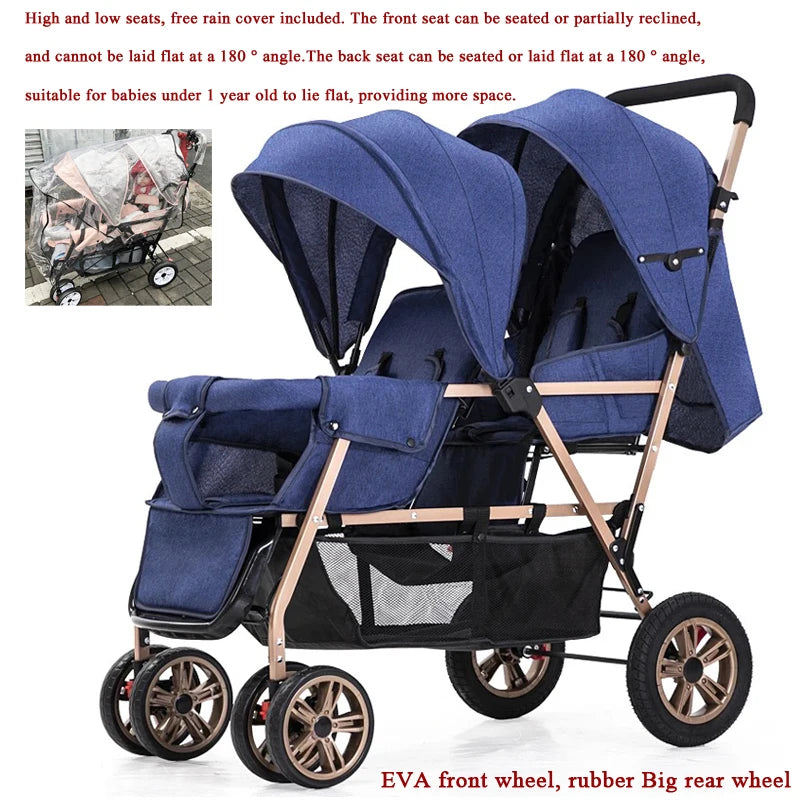 EU STOCK Twin strollers kids two seats strollers foldable carriage wholesale baby stroller Front and rear seats