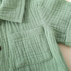 Ensemble Bébé Garçon Été – Chemise Col Revers & Short en Coton Lin