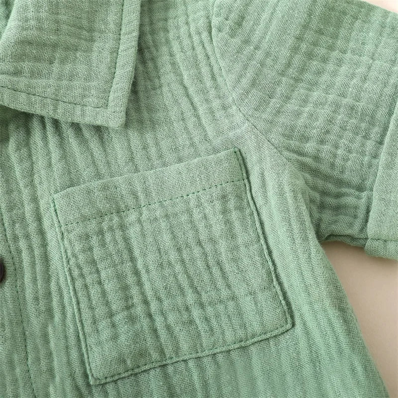 Ensemble Bébé Garçon Été – Chemise Col Revers & Short en Coton Lin