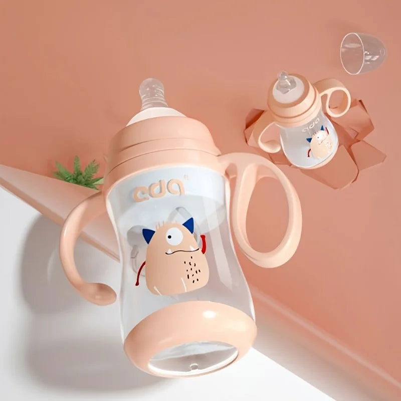Large caliber baby bottle, 300ml/10.5oz, durable PPSU, straw and balancer - wide mouth design, suitable for easy learning