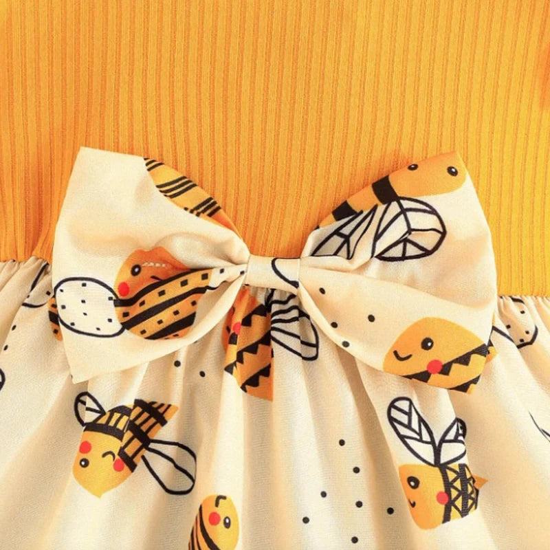 Robe Bébé Fille Jaune – Motif Abeille & Bandeau Assorti