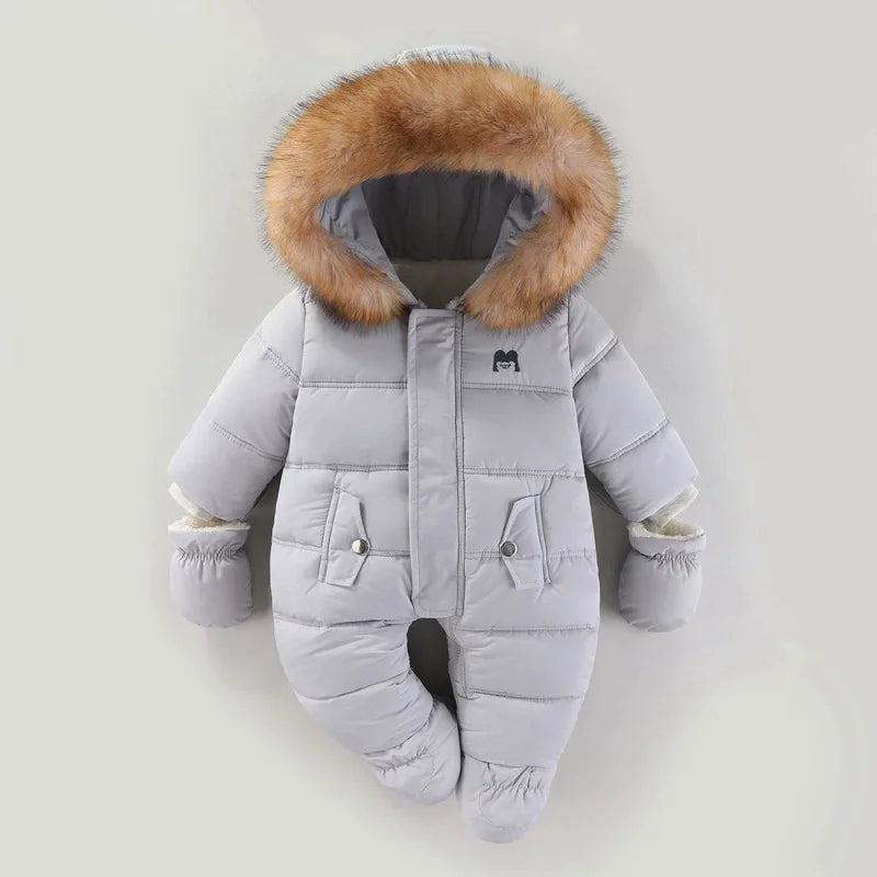 2025 New Winter Baby Rompers Thick Warm Infant Hooded Inside Fleece Jumpsuit Newborn Boy Girl Overalls Toddler Clothing Set