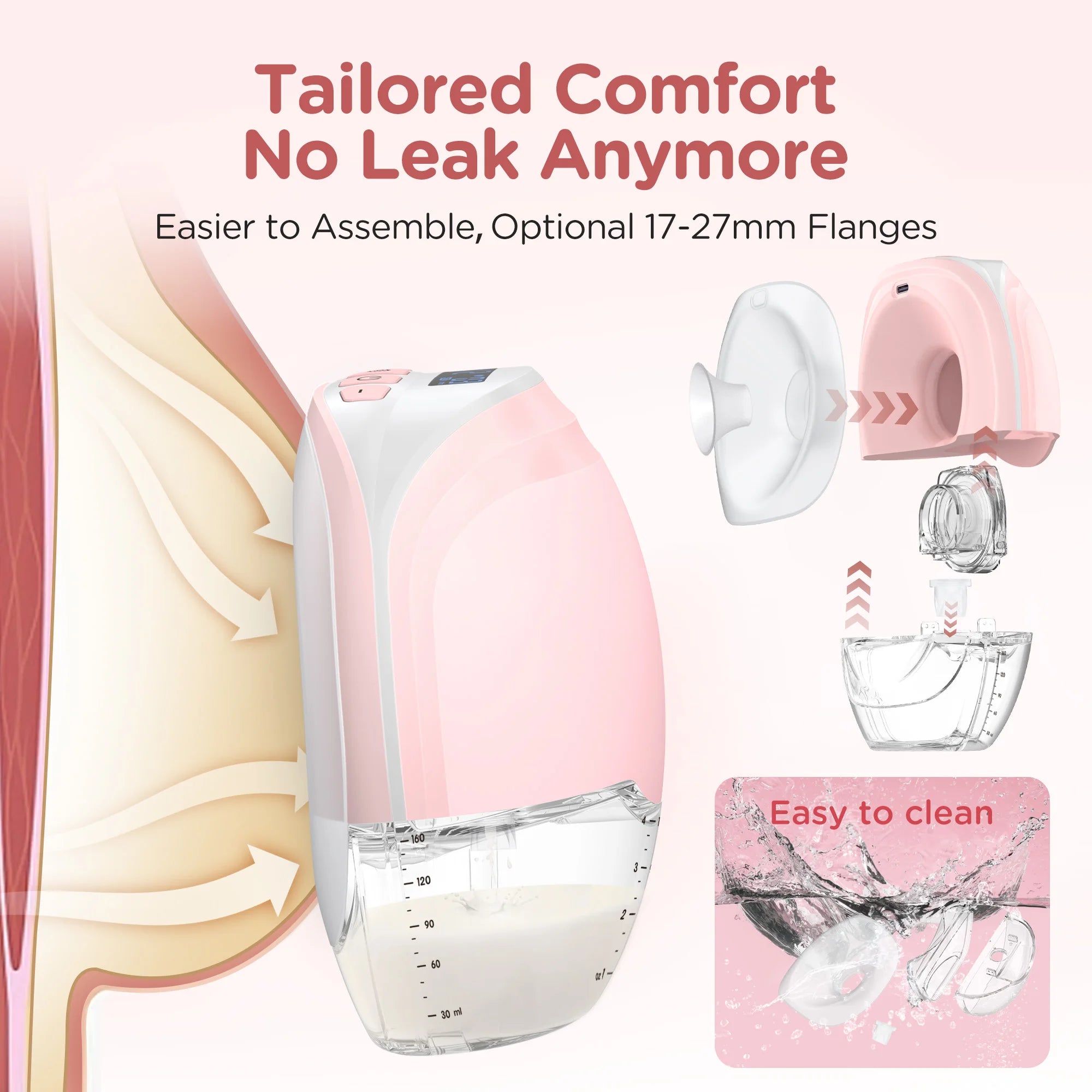Wearable Breast Pump Electric Breastpumps Hands Free Comfort Milk Collector Lightweight with LED Display 3 Modes & 12 Levels