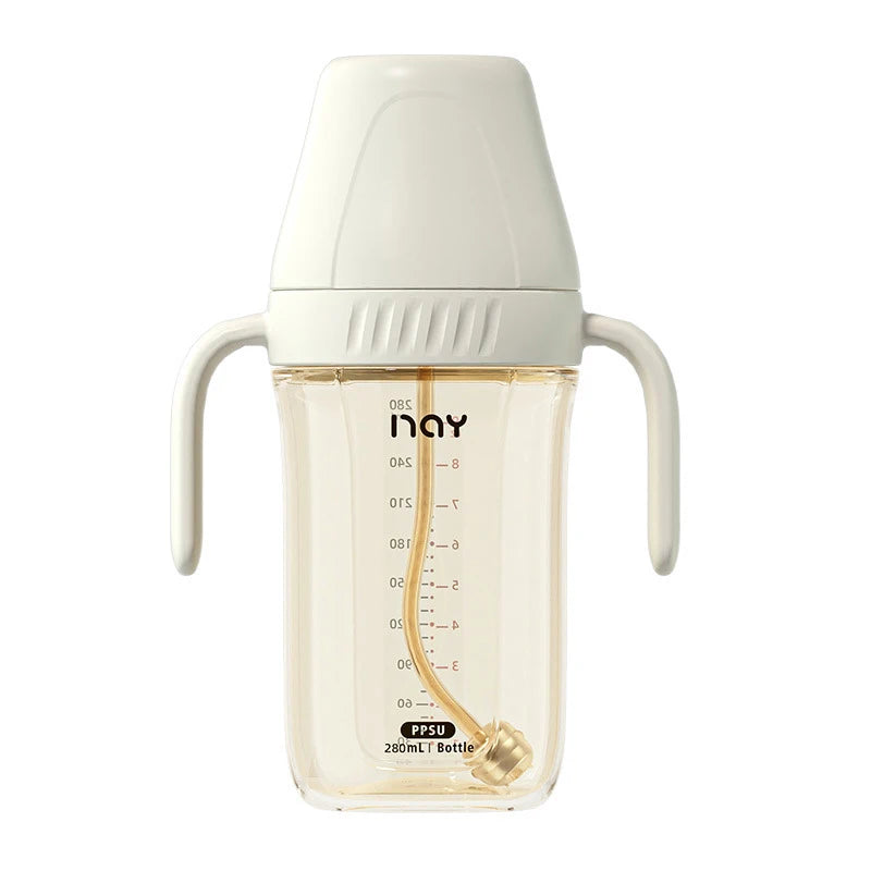 PPSU baby bottle, wide caliber, anti bloating and anti choking, baby learning drink cup, children's milk straw cup