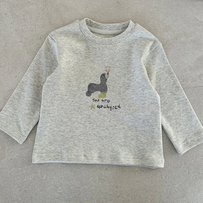 2026 Spring Korean Baby Clothing Cartoon Pattern Blouse for Boys Blue Sweatshirt Long Sleeve for Toddler