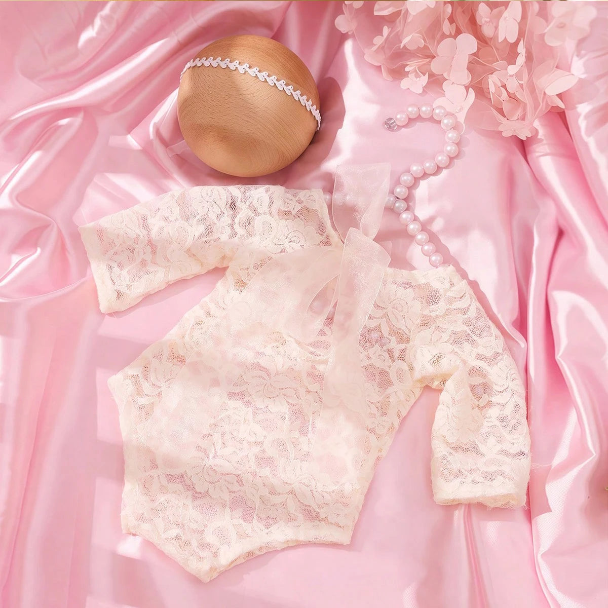 Ylsteed 2 Pieces Set Newborn Lace Romper Infant Photography Outfits with Matching Headband Baby Girl Photo Shooting Props