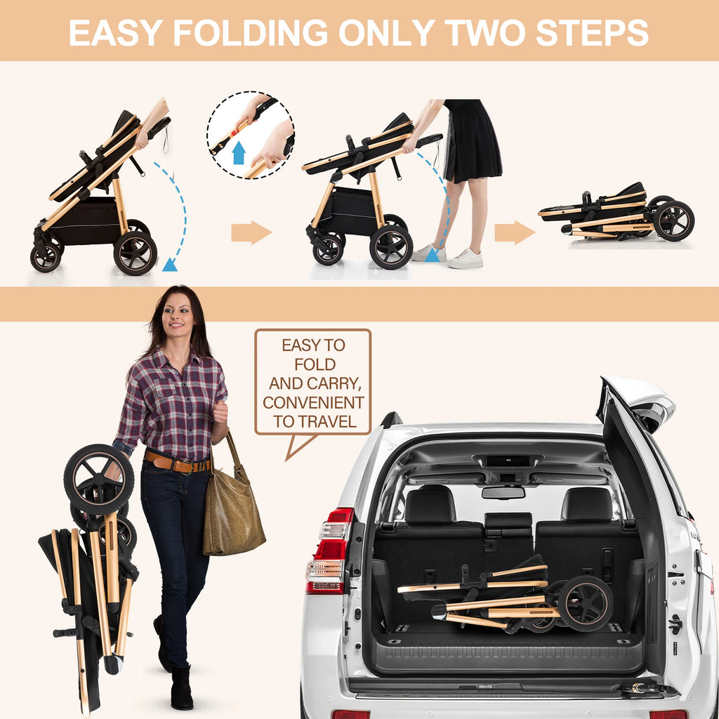 Baby Stroller 3 in 1 Lightweight for Newborn Mother Kids Portable Folding Carriage Luxurious Pushchair Car Seat Travel Pram