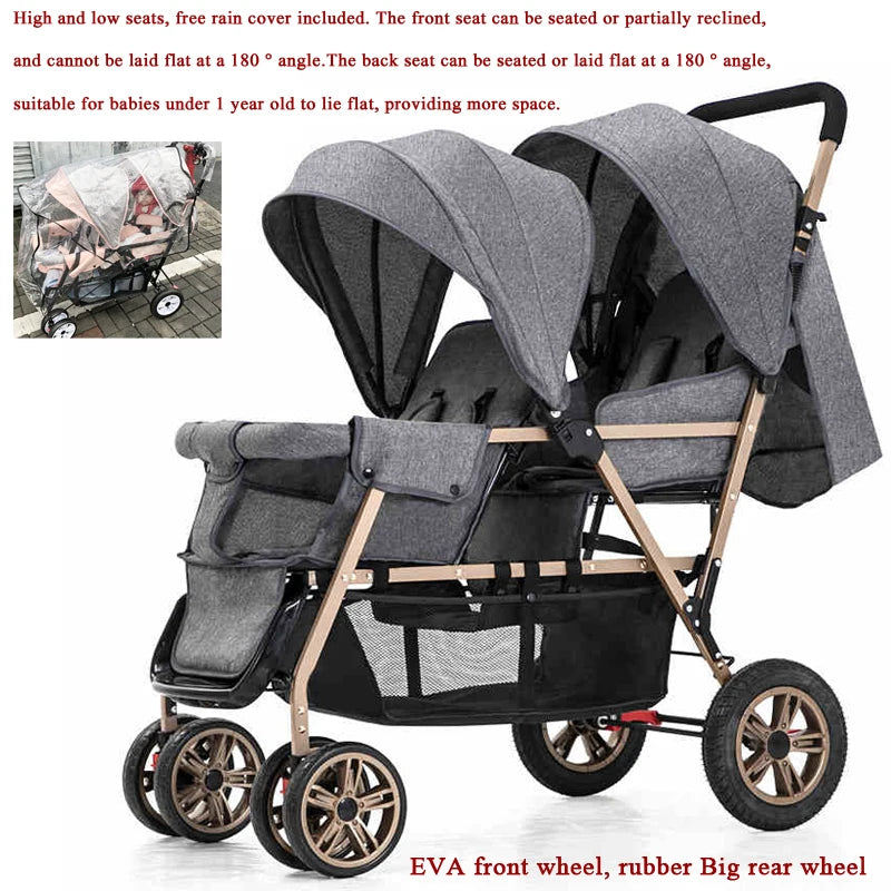 EU STOCK Twin strollers kids two seats strollers foldable carriage wholesale baby stroller Front and rear seats