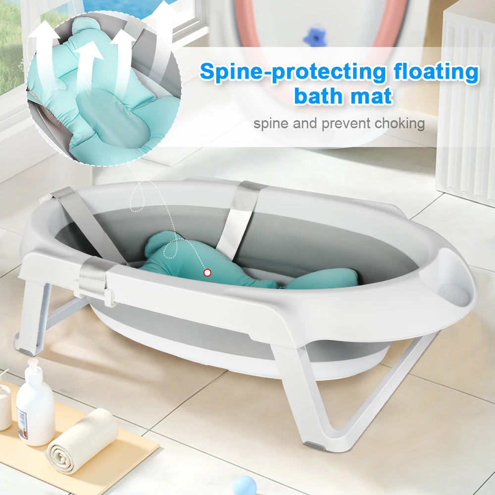 Baby bathtub with bathtub holder foldable with Bath cushion-safe and comfortable for newborn-blue/pink/gray