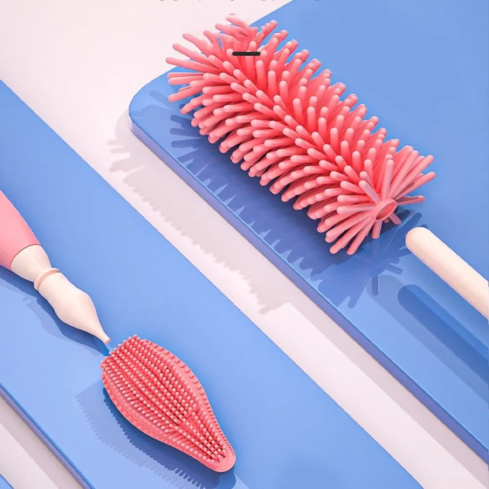 3pcs/set Silicone Baby Pacifier Straw Scrubber Small Brush Bottle Cleaning Brush 360 Degree Glass Cup Washing Kitchen Clean