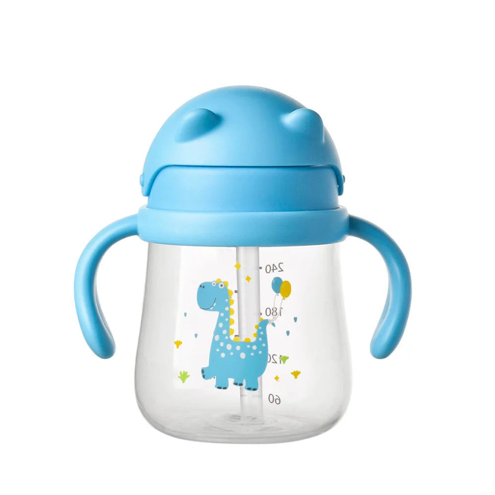 Anti-Colic Baby Water Cup Cartoon Baby Training Straw Cup with Double Handles Anti-Choking Training Cup for Boys and Girls