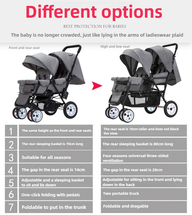 EU STOCK Twin strollers kids two seats strollers foldable carriage wholesale baby stroller Front and rear seats