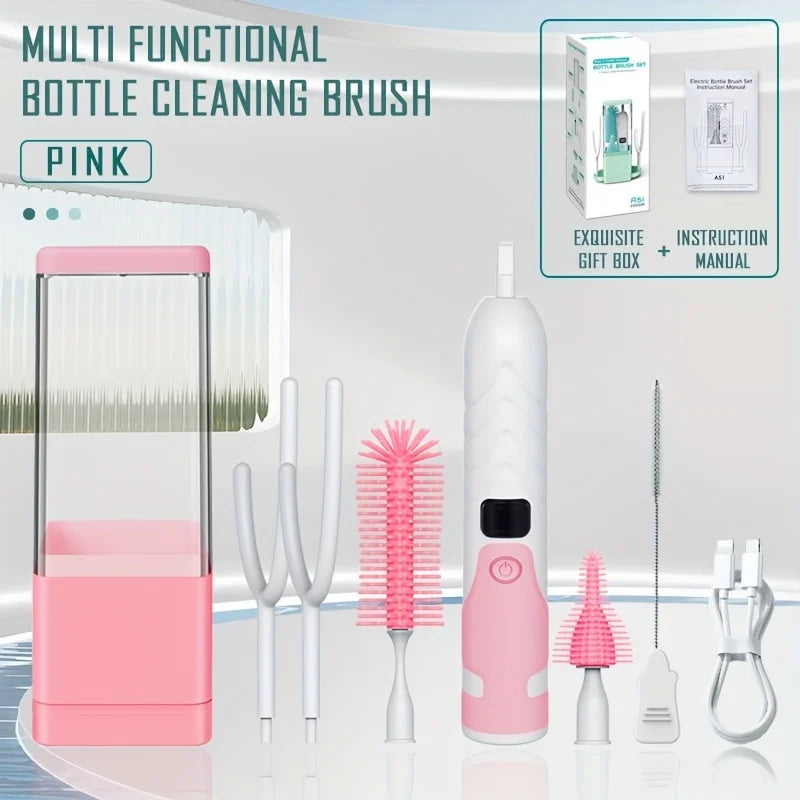Rechargeable Electric Bottle Brush Set Cleaner Dual Speeds Water Bottle Soothing Item Straw Brushes Milk Stirrer Silicone Brush
