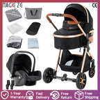 3 in 1 Baby Stroller Foldable Lightweight Pushchair High Landscape Reclining Seat Travel for Newborn Toddler Baby Carriage