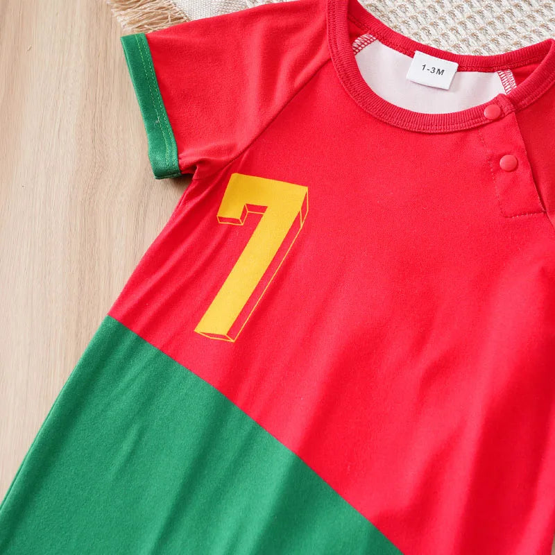 Combinaison Bébé Football – Body Été Rouge & Vert pour Nouveau-Né