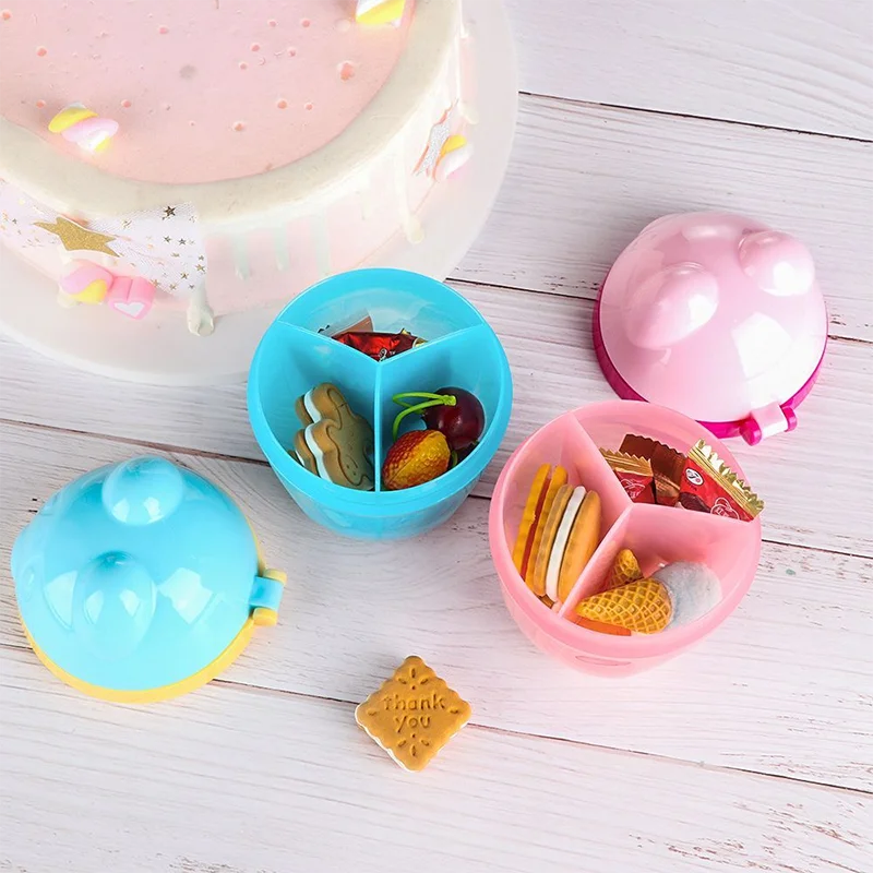 3-Compartment Portable Baby Food Storage Box, Essential Grain Storage for Babies, Travel Cartoon Mini Portable Snack Dispenser