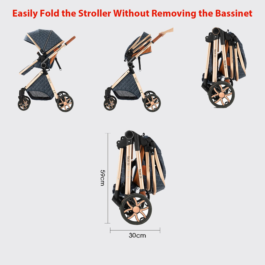 3 in 1 Baby Stroller Foldable Lightweight Pushchair High Landscape Reclining Seat Travel for Newborn Toddler Baby Carriage