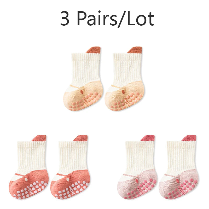 3/6 Pairs Baby Floor Socks with Grips Breathable Cotton Non-Slip Socks for Toddlers 0-5 Years