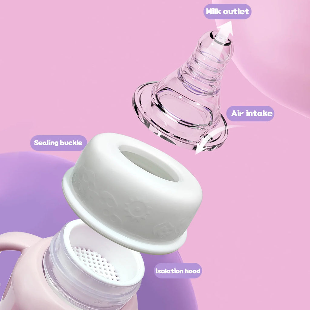 250ml  Baby bottle standard caliber silicone mouth baby cartoonwith handle newborn drinking water anti-fall pp bottle