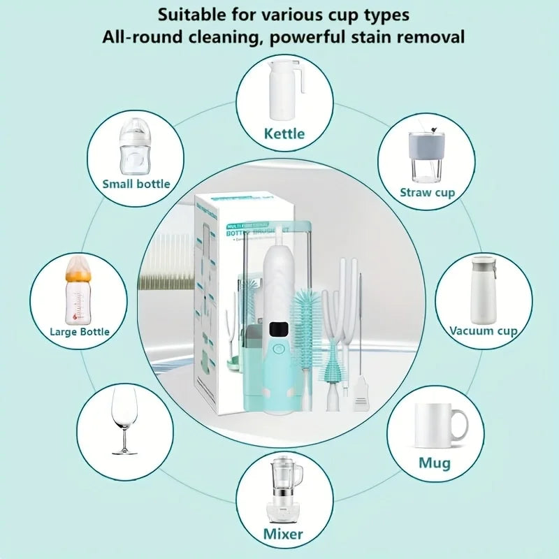 Rechargeable Electric Bottle Brush Set Cleaner Dual Speeds Water Bottle Soothing Item Straw Brushes Milk Stirrer Silicone Brush
