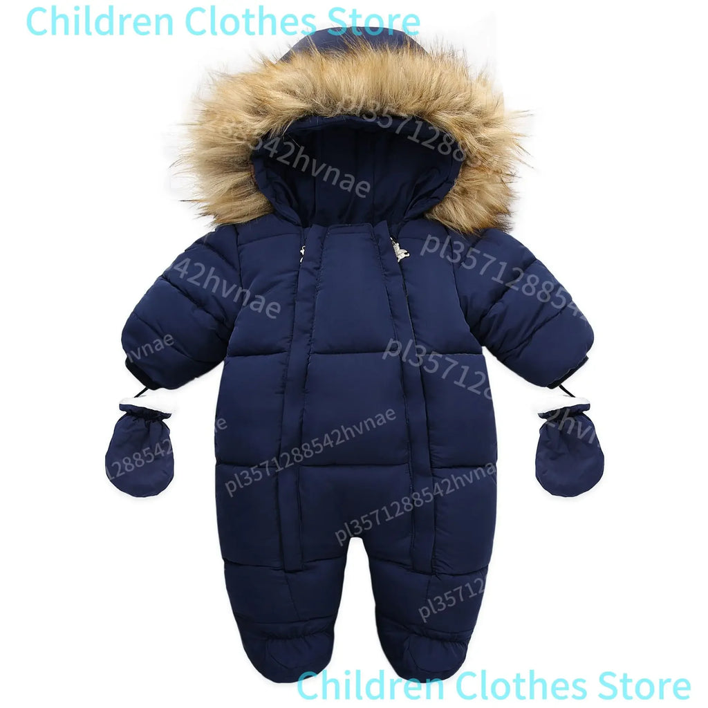 2025 New Winter Baby Rompers Thick Warm Infant Hooded Inside Fleece Jumpsuit Newborn Boy Girl Overalls Toddler Clothing Set