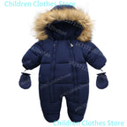 2025 New Winter Baby Rompers Thick Warm Infant Hooded Inside Fleece Jumpsuit Newborn Boy Girl Overalls Toddler Clothing Set
