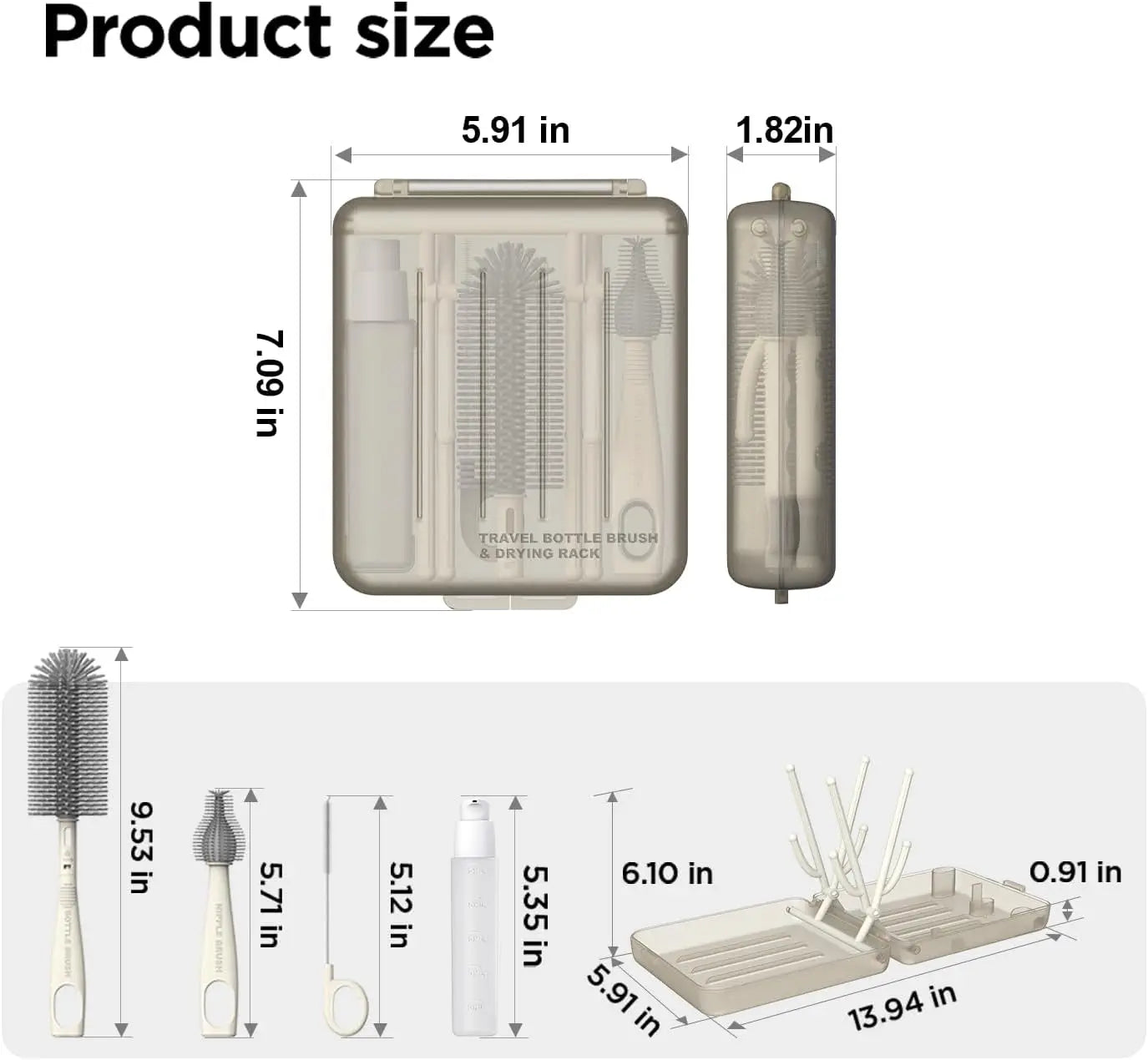 Travel Bottle Brush Set, Auto-Open Rack & Vertical Brushs Drying Slots, 3 Brushes, Foldable Drying Rack, Travel Baby Essentials