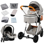 3 in 1 Baby Stroller Foldable Lightweight Pushchair High Landscape Reclining Seat Travel for Newborn Toddler Baby Carriage