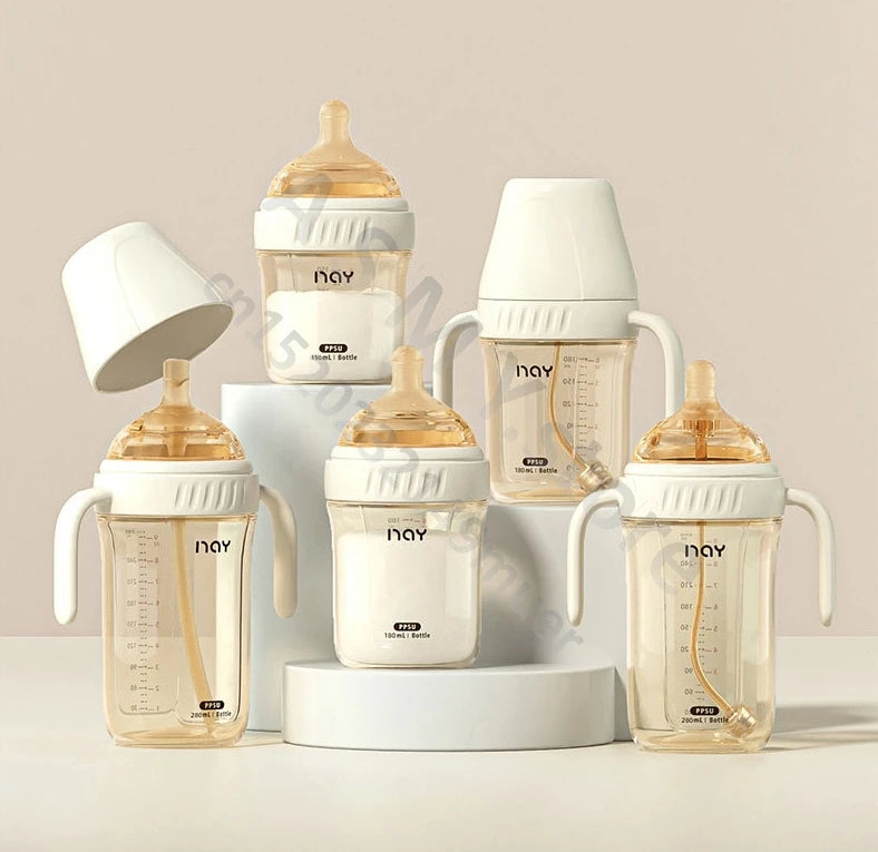 PPSU baby bottle, wide caliber, anti bloating and anti choking, baby learning drink cup, children's milk straw cup