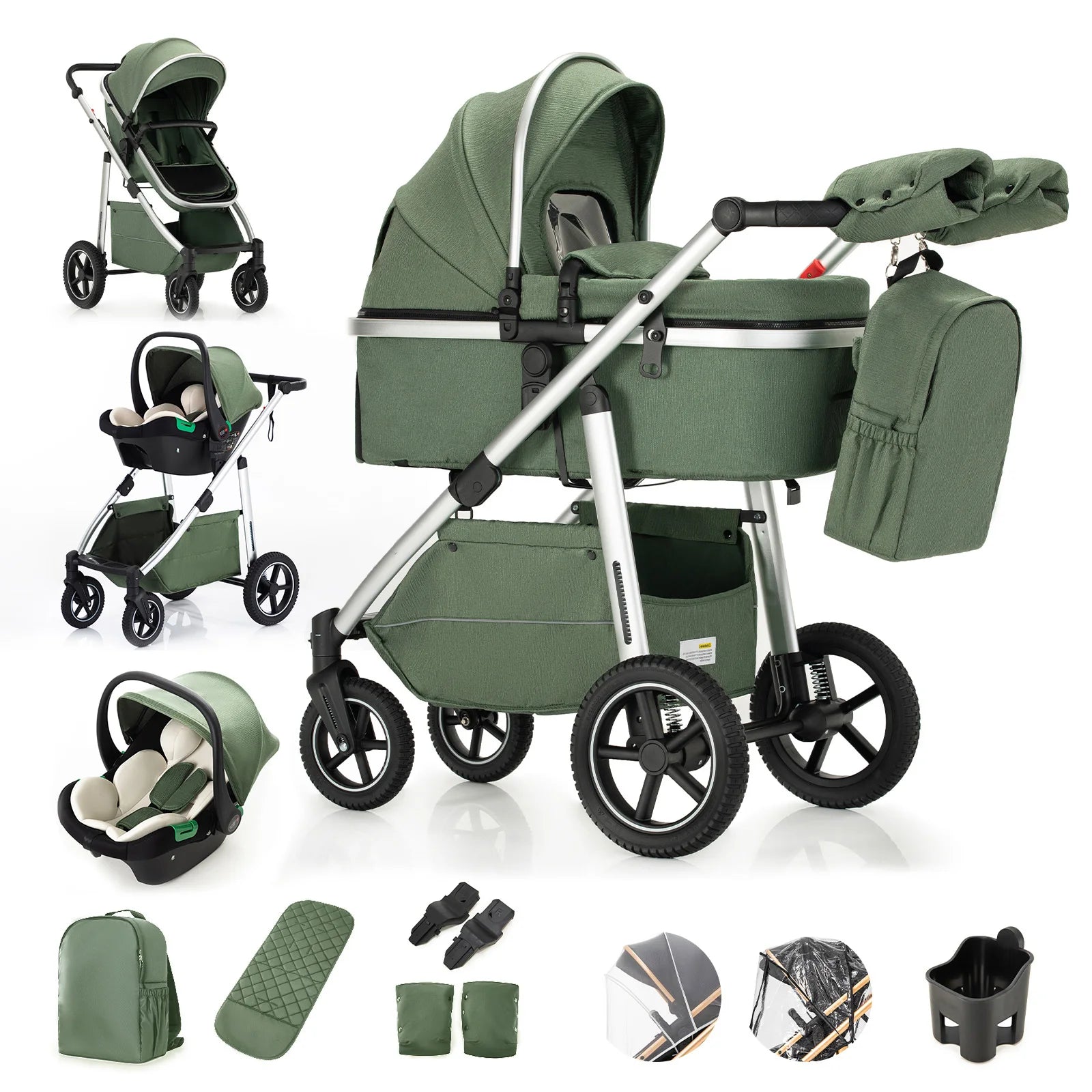 Baby Stroller 3 in 1 Lightweight for Newborn Mother Kids Portable Folding Carriage Luxurious Pushchair Car Seat Travel Pram